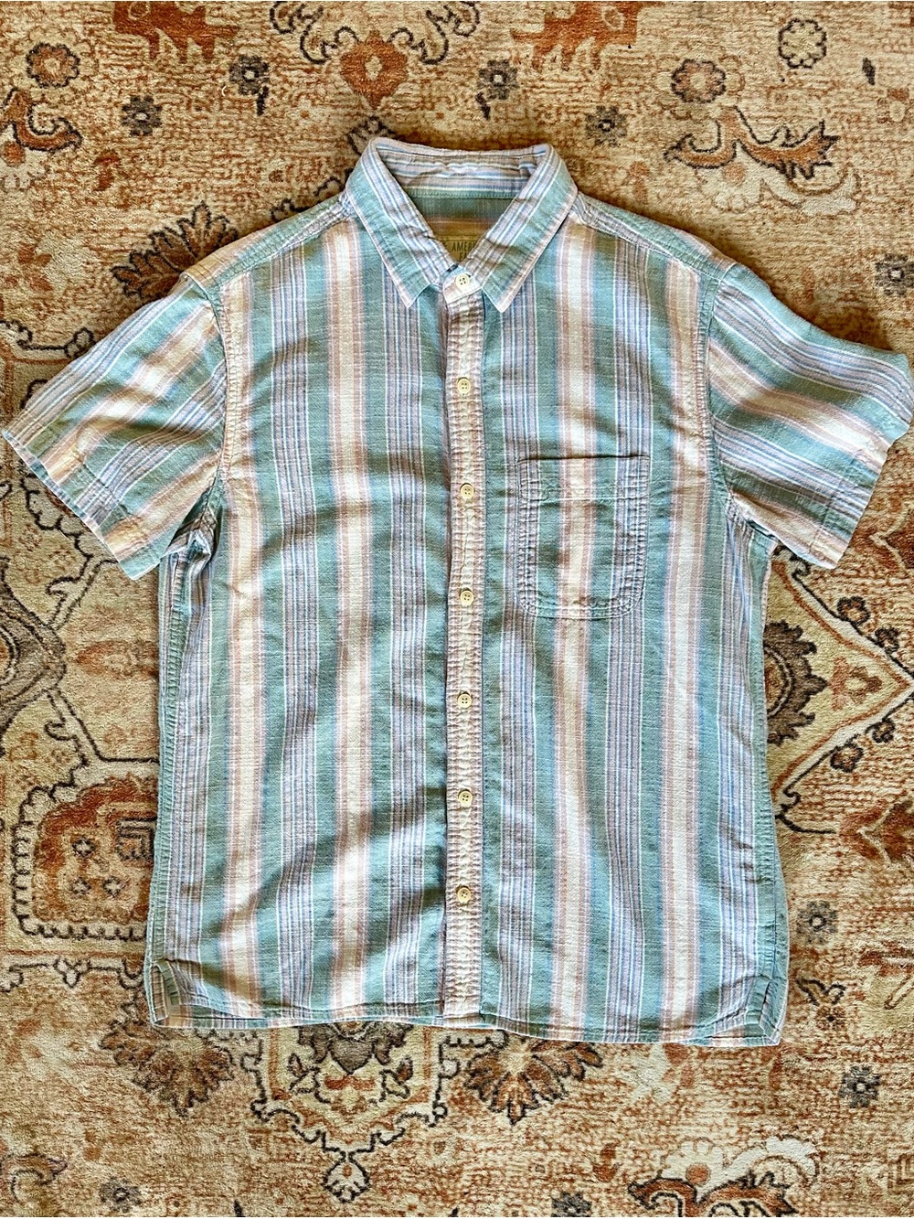 Mens American Eagle Button Up Striped Resort Shirt